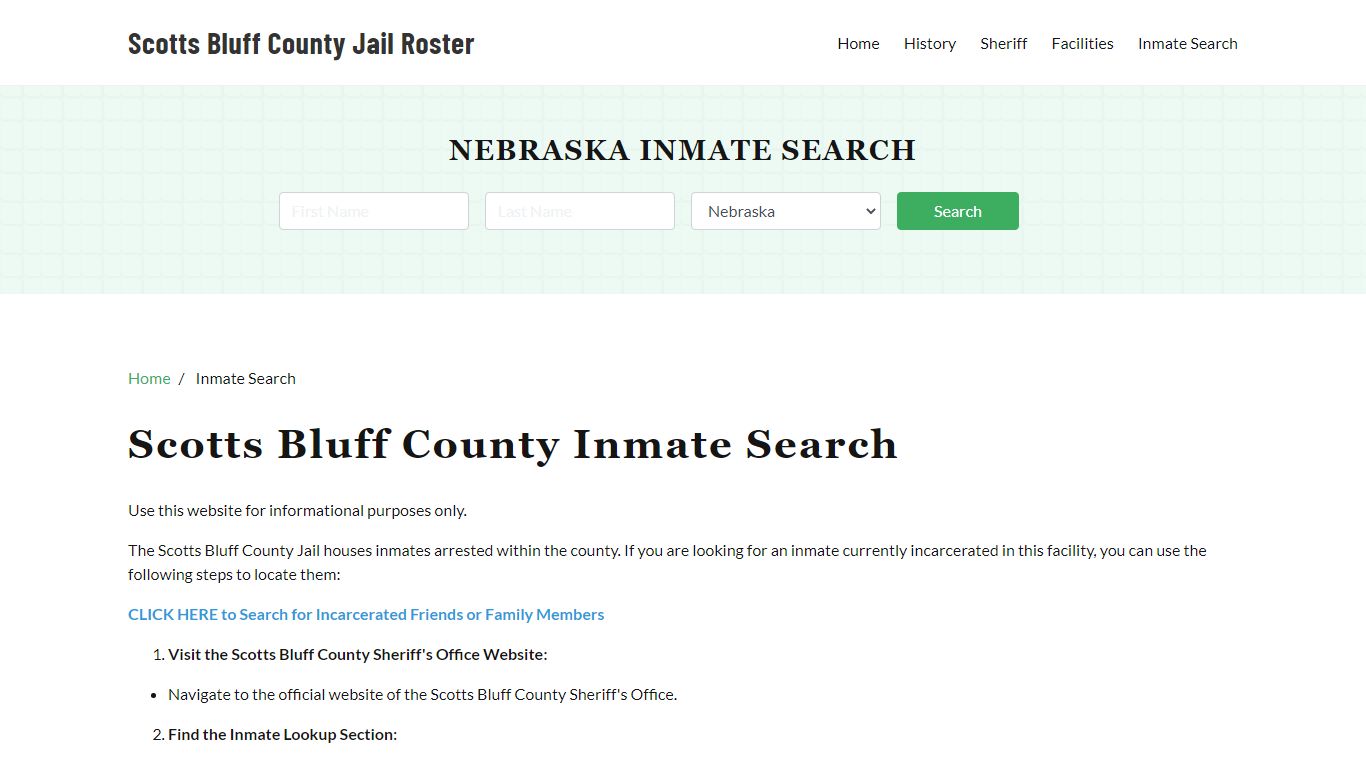 Scotts Bluff County, NE Detainee Lookup