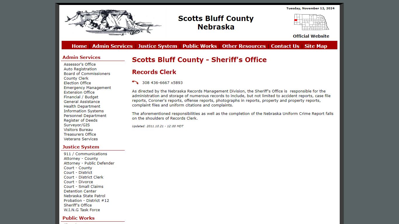 Records Clerk Office of Sheriff - Scotts Bluff County Nebraska